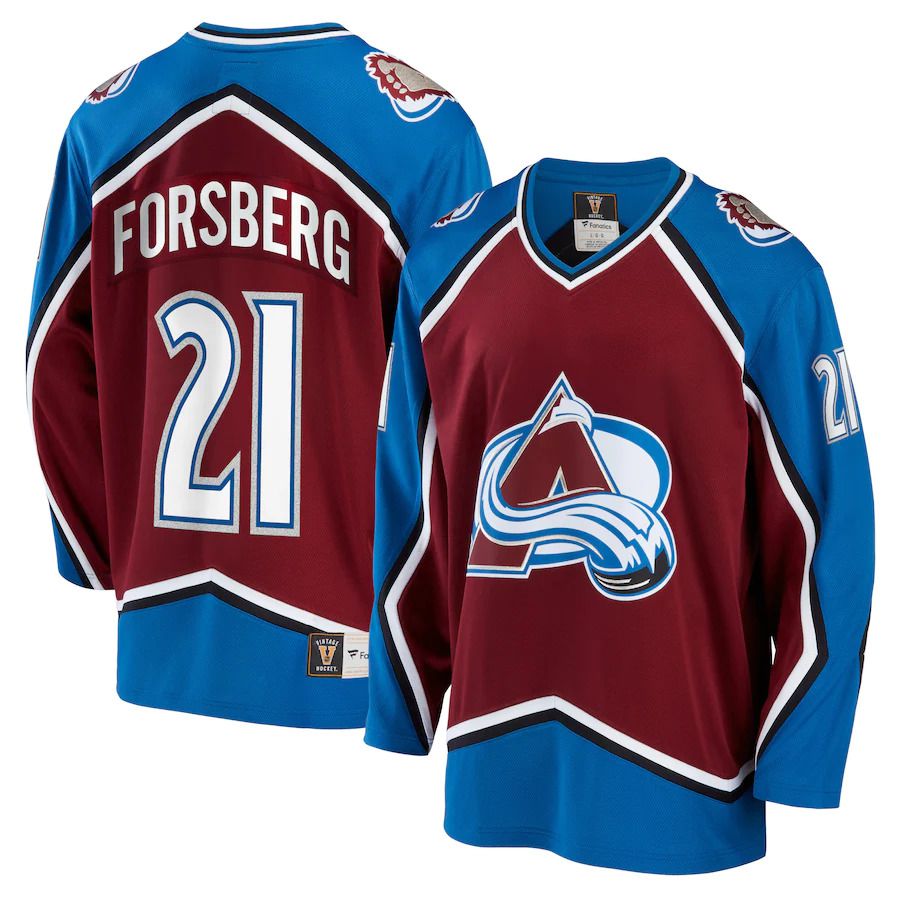 Men Colorado Avalanche #21 Peter Forsberg Fanatics Branded Burgundy Breakaway Retired Player NHL Jersey->colorado avalanche->NHL Jersey